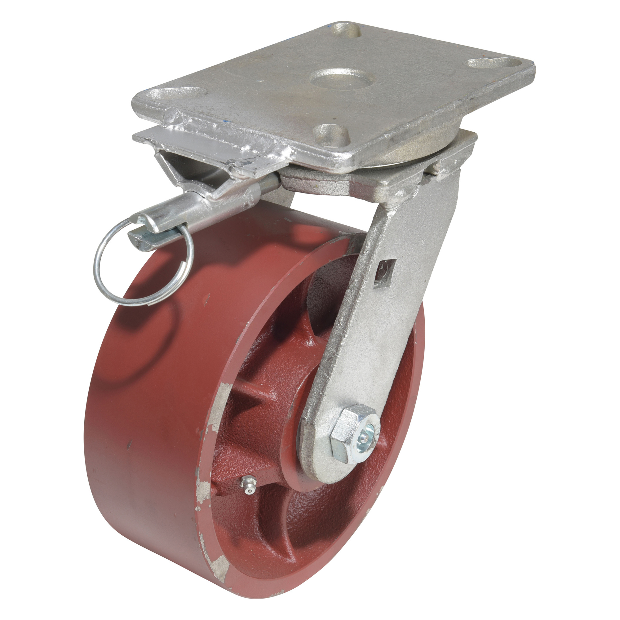 Vestil Cast Iron/Steel Swivel Caster — 8in. dia. x 3in. Width, 6,000-Lb. Capacity, 4-Position Lock, Red, Model# CST-VE-8X3DS-4PSL